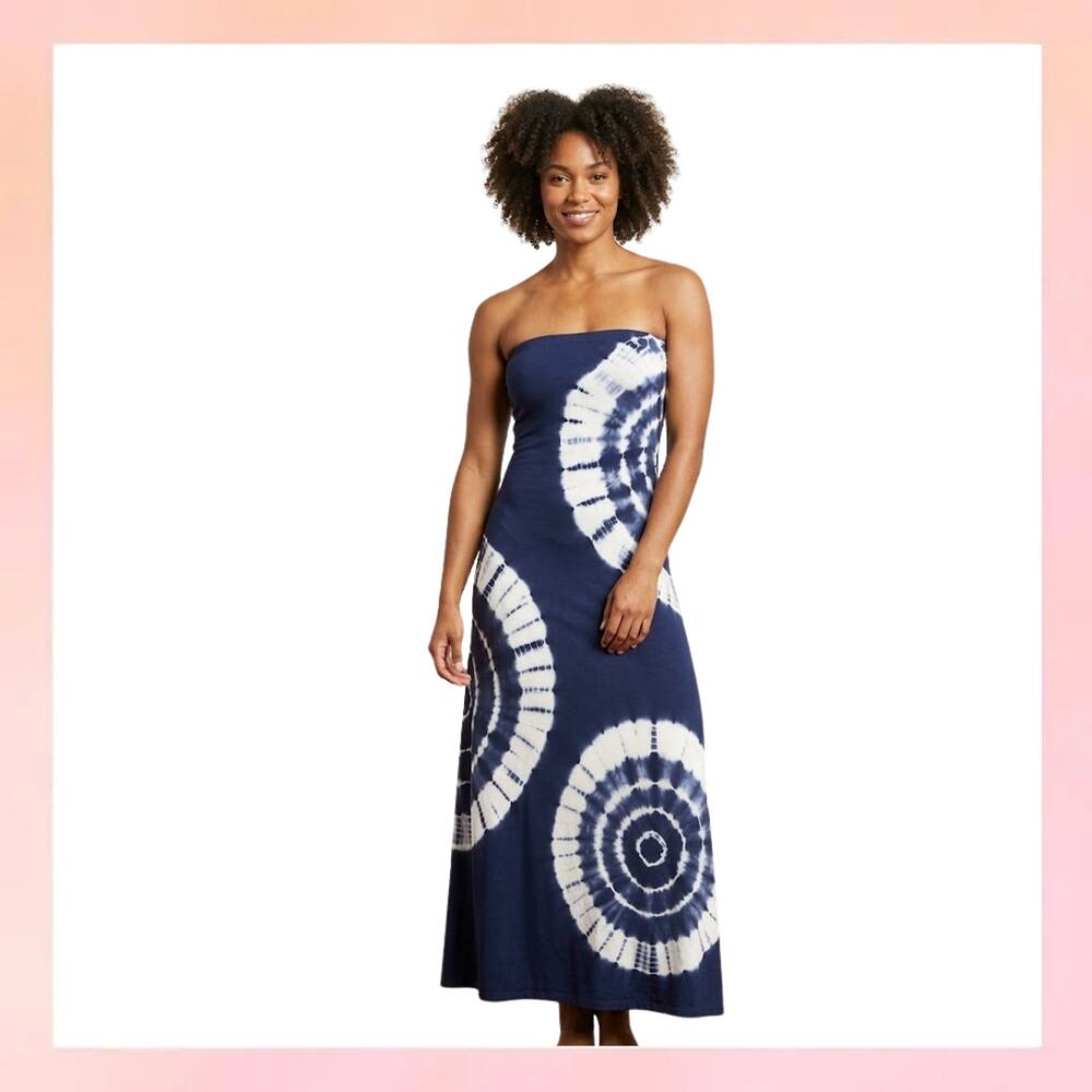 I.N.C. Tie Dye Rhinestone Convertible Maxi Dress Skirt - Navy/White - Medium